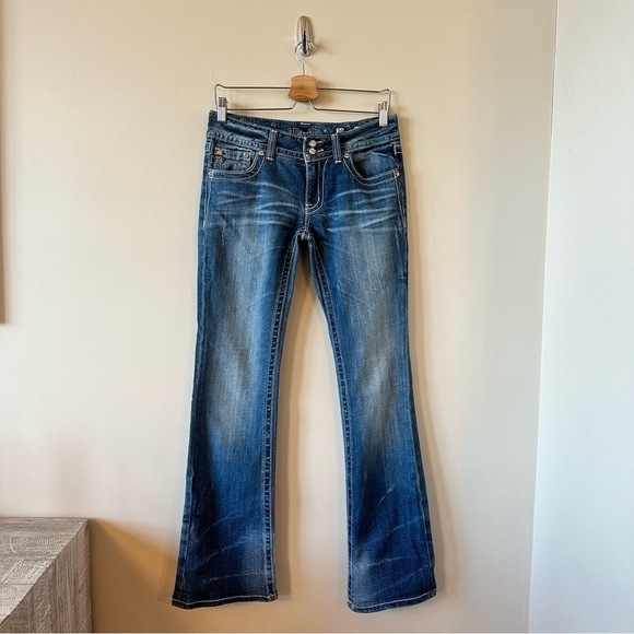 MISS Me Womens Swirl Mid Rise Medium Wash Bootcut Jeans (Size:29) - Picture 2 of 15